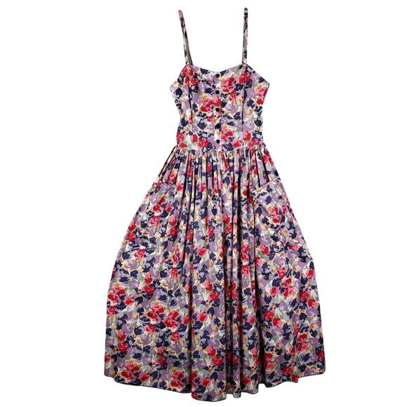 Vintage Laura Ashley Sun Dress Floral Sleeveless Cotton Size 8 Garden Party - Picture 2 of 12